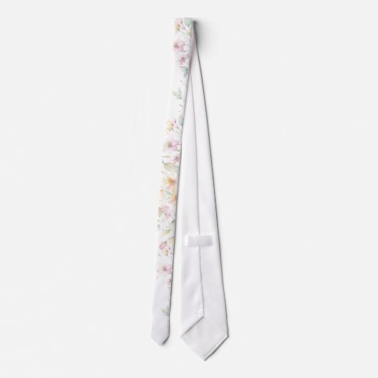 Elegant zacht Sinaasappel Roze Waterverf Wildflowe Stropdas (Achterkant)