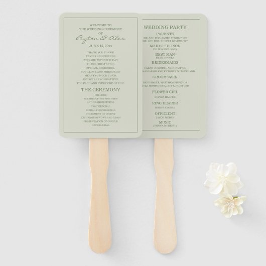 Elegant Zachte Mint Salie Groene Huwelijksprogramm Handwaaier (Voorkant en achterkant)