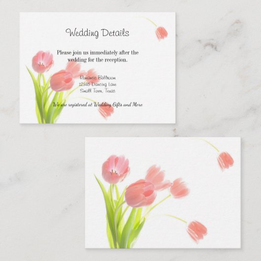 Elegant Zachte Roze Tulpen Informatiekaartje (Voorkant / Achterkant)