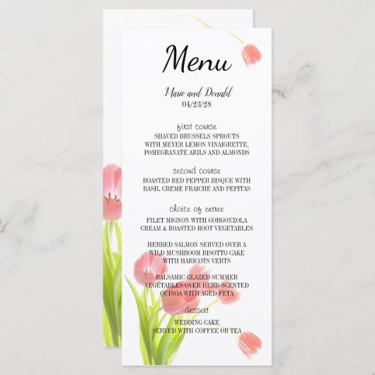 Elegant Zachte Roze Tulpen Menu (Voorkant / Achterkant)
