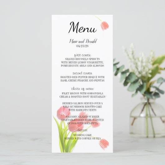 Elegant Zachte Roze Tulpen Menu (Staand voorkant)