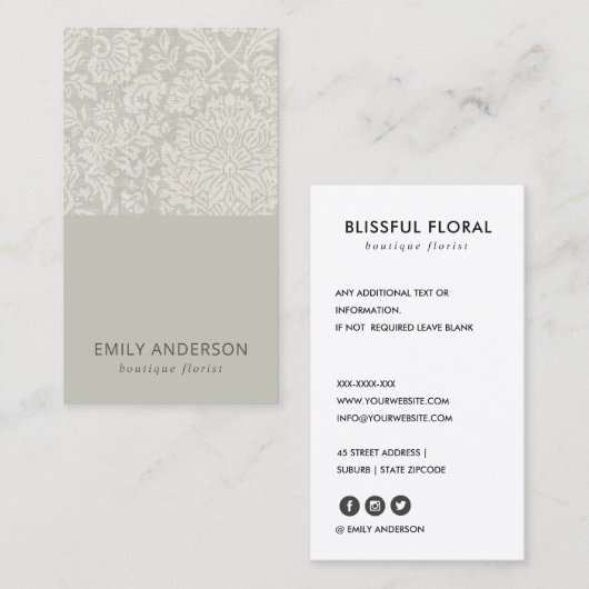 ELEGANT ZACHTE WITTE DAMASKVLOERPATROON VISITEKAARTJE (Voorkant / Achterkant)