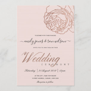 ELEGANT ZACHTE ZWART PINK ROSE GOLD FLORAL WEDING KAART