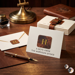 Elegant Zadel Leer Monogram Aangepast Bedankkaart