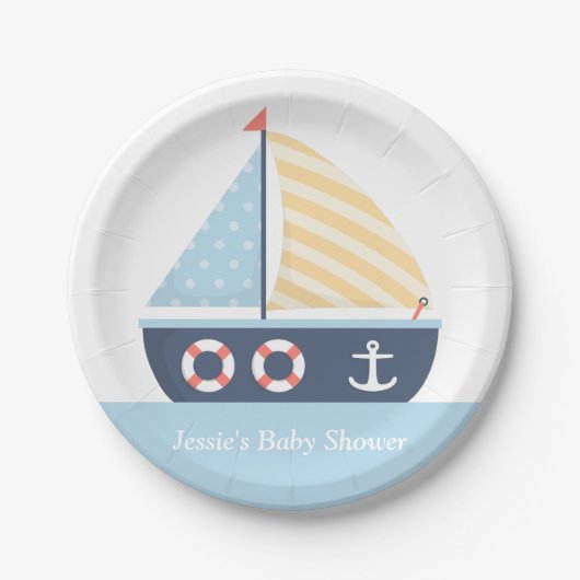 Elegant zailboot Nautical Baby shower Supply Papieren Bordje (Voorkant)