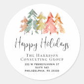 Elegant zakelijk kerstvakantie retouradres ronde sticker (Voorkant)