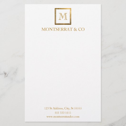 Elegant Zakelijk Monogram Logo Goud Vierkant Briefpapier (Voorkant)