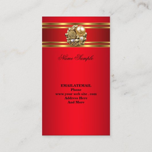 Elegant zakelijk rood goud damast juweel visitekaartje (Achterkant)