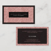 Elegant zalm roze glitter met zwarte accenten visitekaartje (Voorkant / Achterkant)