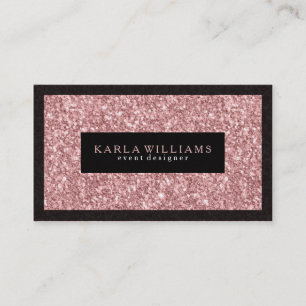 Elegant zalm roze glitter met zwarte accenten visitekaartje