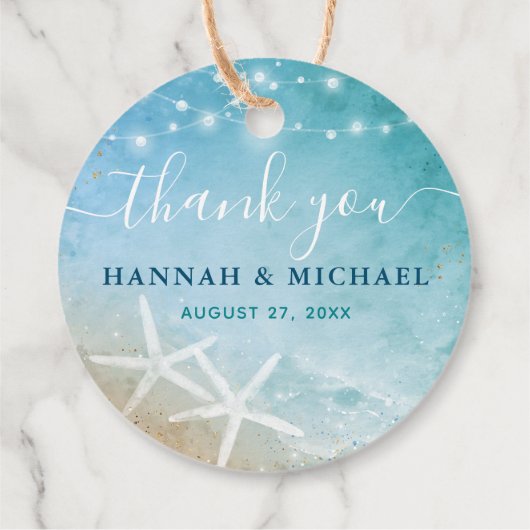 Elegant Zand Dollar Dank u Strand Bruiloft Bedankjes Labels (Achterkant)