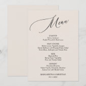 Elegant zand minimalistische bruiloft menu (Voorkant / Achterkant)