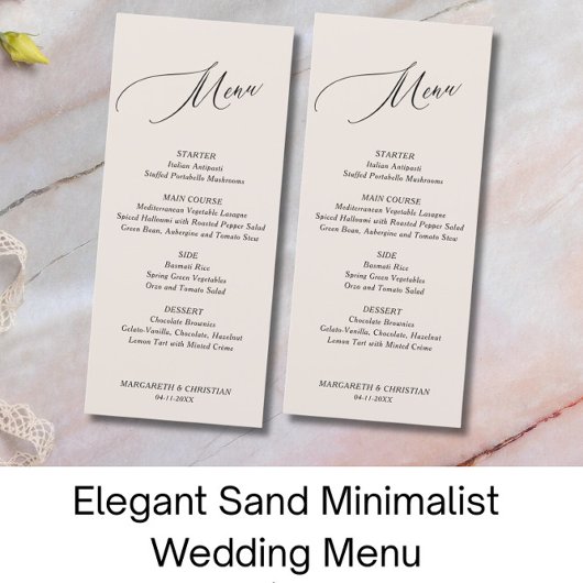Elegant zand minimalistische bruiloft menu