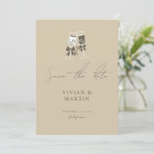 Elegant zandgroen Save The Date Kaart (Staand voorkant)