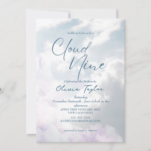 Elegant Ze is op wolk 9 Stof Blauw Bruidsfeest Kaart (Voorkant)