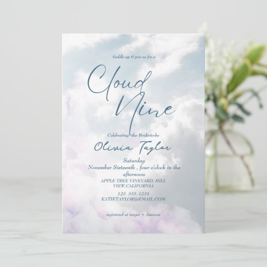 Elegant Ze is op wolk 9 Stof Blauw Bruidsfeest Kaart (Staand voorkant)