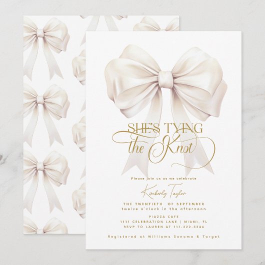 Elegant Ze is Tying the Knot Bow Vrijgezellenfeest Kaart (Voorkant / Achterkant)