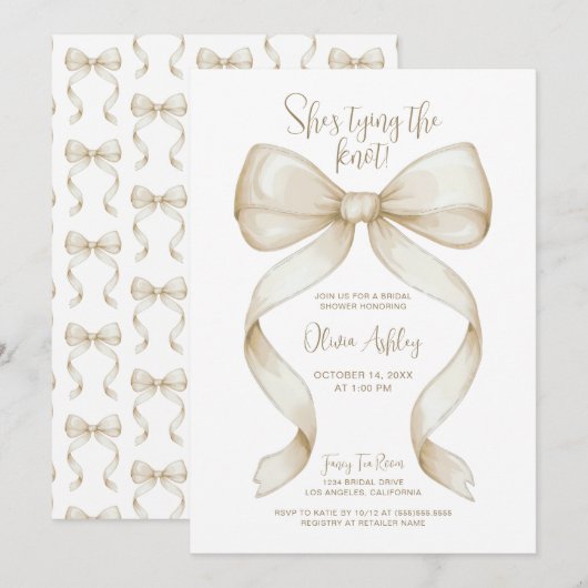 Elegant Ze is Tying the Knot Bow Vrijgezellenfeest Kaart (Voorkant / Achterkant)