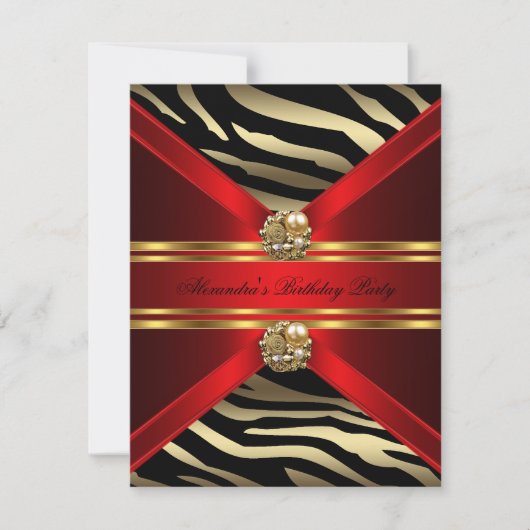 Elegant Zebra Animal Regal Red Gold Black Birthday Kaart (Voorkant)