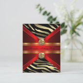Elegant Zebra Animal Regal Red Gold Black Birthday Kaart (Staand voorkant)