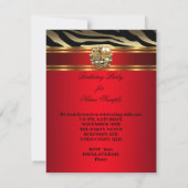 Elegant Zebra Animal Regal Red Gold Black Birthday Kaart (Achterkant)