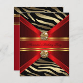 Elegant Zebra Animal Regal Red Gold Black Birthday Kaart (Voorkant / Achterkant)