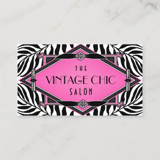 Elegant  Zebra Art Deco Pink Diamond Visitekaartje (Voorkant)