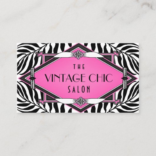Elegant  Zebra Art Deco Pink Diamond Visitekaartje (Voorkant)