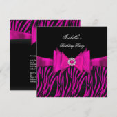 Elegant Zebra Birthday Party Hot Pink Black Kaart (Voorkant / Achterkant)