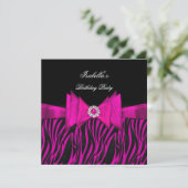 Elegant Zebra Birthday Party Hot Pink Black Kaart (Staand voorkant)
