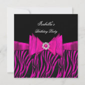 Elegant Zebra Birthday Party Hot Pink Black Kaart (Voorkant)