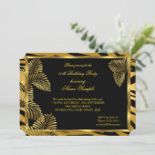 Elegant Zebra Black Gold Golden Palm Party Kaart (Staand voorkant)