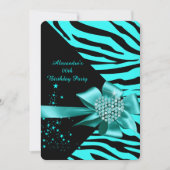 Elegant Zebra Blauwgroen Silver Heart Jewel Birthd Kaart (Voorkant)