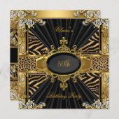 Elegant Zebra Gold Leopard 50e verjaardag Kaart (Voorkant / Achterkant)