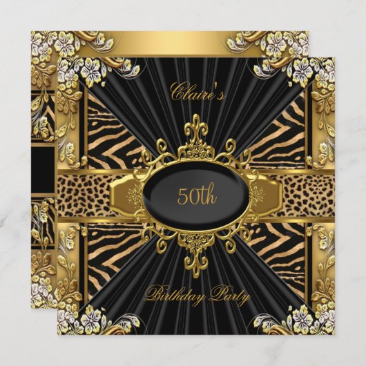 Elegant Zebra Gold Leopard 50e verjaardag Kaart (Voorkant / Achterkant)