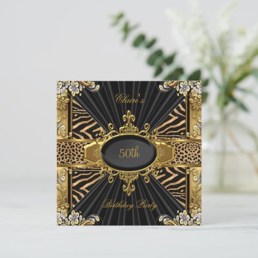 Elegant Zebra Gold Leopard 50e verjaardag Kaart (Staand voorkant)