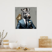 Elegant Zebra in Blue Suit Portrait Painting Poster (Keuken)
