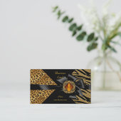 Elegant Zebra Leopard Zwart Goud Visitekaartje (Staand voorkant)