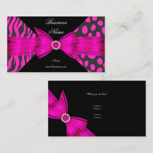 Elegant Zebra Leopard Zwart Hot roze Visitekaartje (Voorkant / Achterkant)