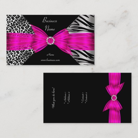 Elegant Zebra Leopard Zwart Hot roze Visitekaartje (Voorkant / Achterkant)