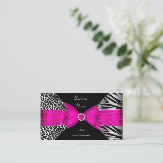 Elegant Zebra Leopard Zwart Hot roze Visitekaartje (Staand voorkant)