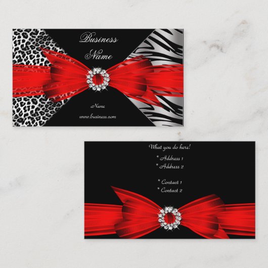 Elegant Zebra Leopard Zwart Rood Visitekaartje (Voorkant / Achterkant)