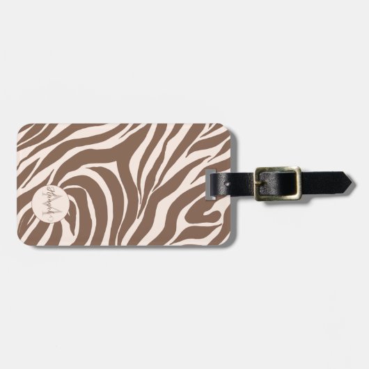 Elegant Zebra mocha patroon Bagagelabel (Voorkant horizontaal)