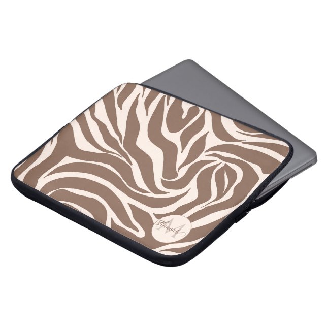 Elegant Zebra mocha patroon Laptop Sleeve (Voorkant top)