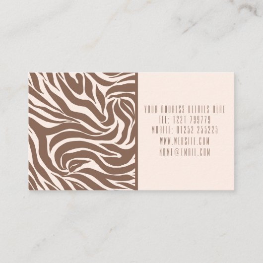 Elegant Zebra mocha patroon Visitekaartje (Achterkant)