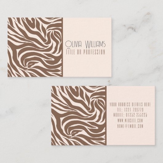 Elegant Zebra mocha patroon Visitekaartje (Voorkant / Achterkant)