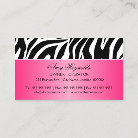Elegant Zebra Mode juwelen Visitekaartje (Achterkant)