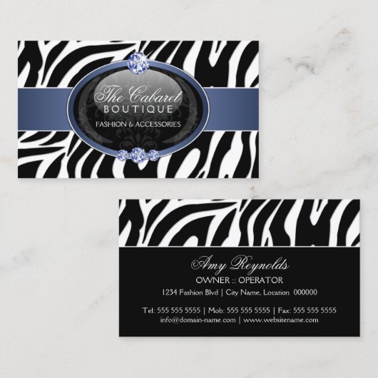 Elegant Zebra Mode juwelen Visitekaartje (Voorkant / Achterkant)