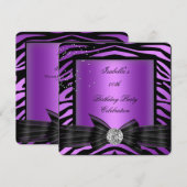 Elegant Zebra Paars Diamond Bow Birthday Party Kaart (Voorkant / Achterkant)