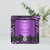 Elegant Zebra Paars Diamond Bow Birthday Party Kaart (Staand voorkant)